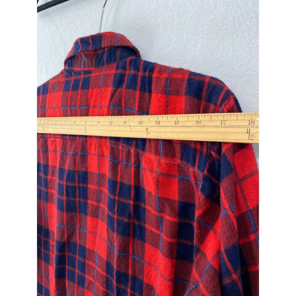 Big Yank Flannel Shirt Men Large Red Navy Blue Plaid Cotton Button Up Long Sleev - Picture 2 of 9